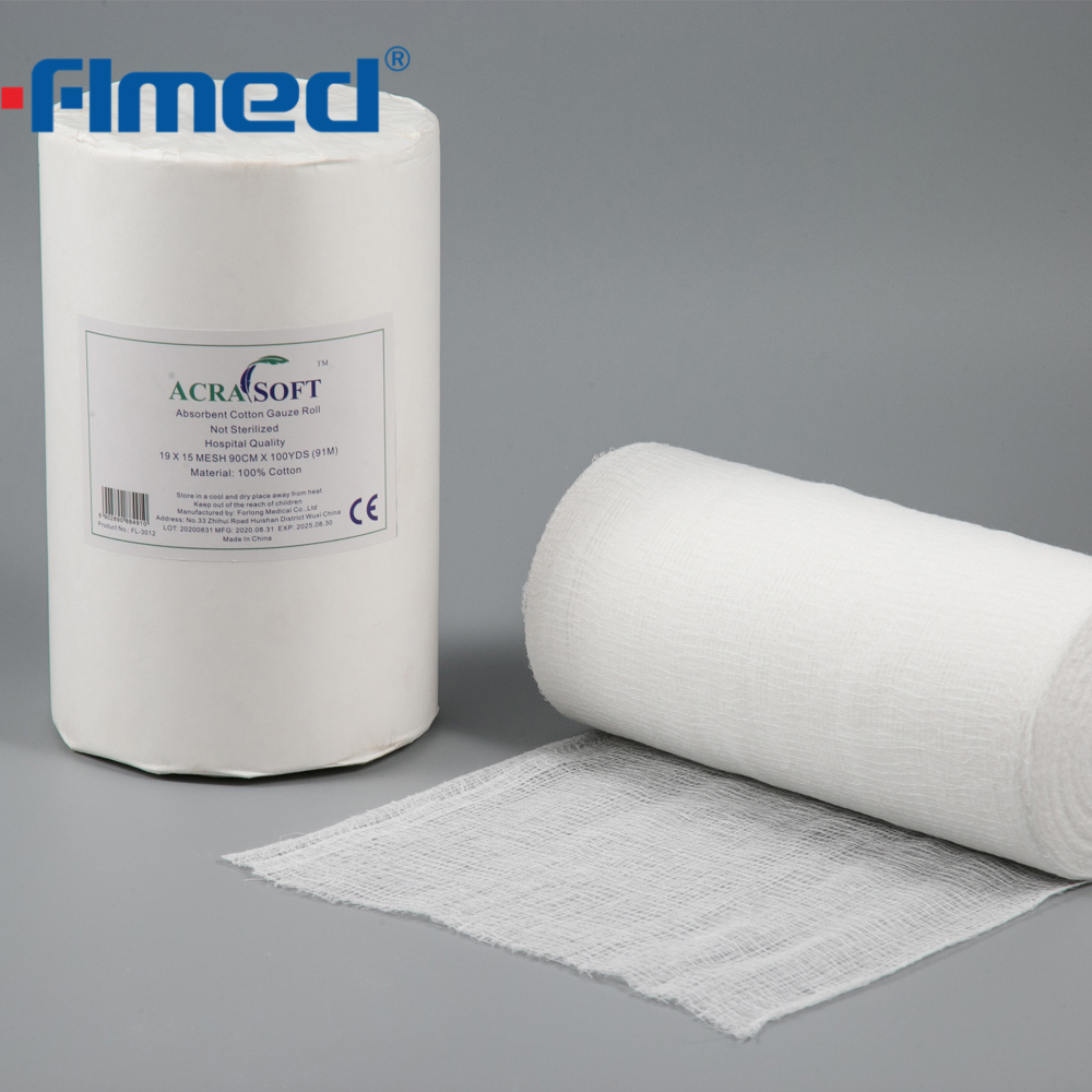 Gebleichtere medizinische absorbierende Baumwollgaze Roll 36 "x100yds (4 Ply, 19 x 15)